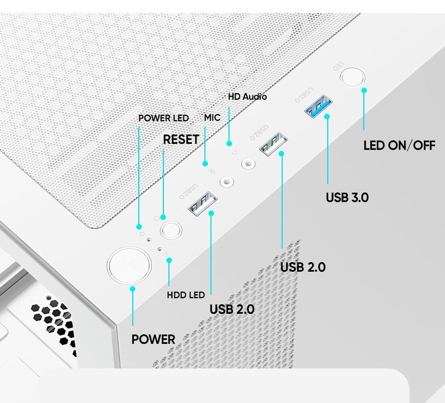 PC gamer case - U20M WHITE - Tempered glass - RGB