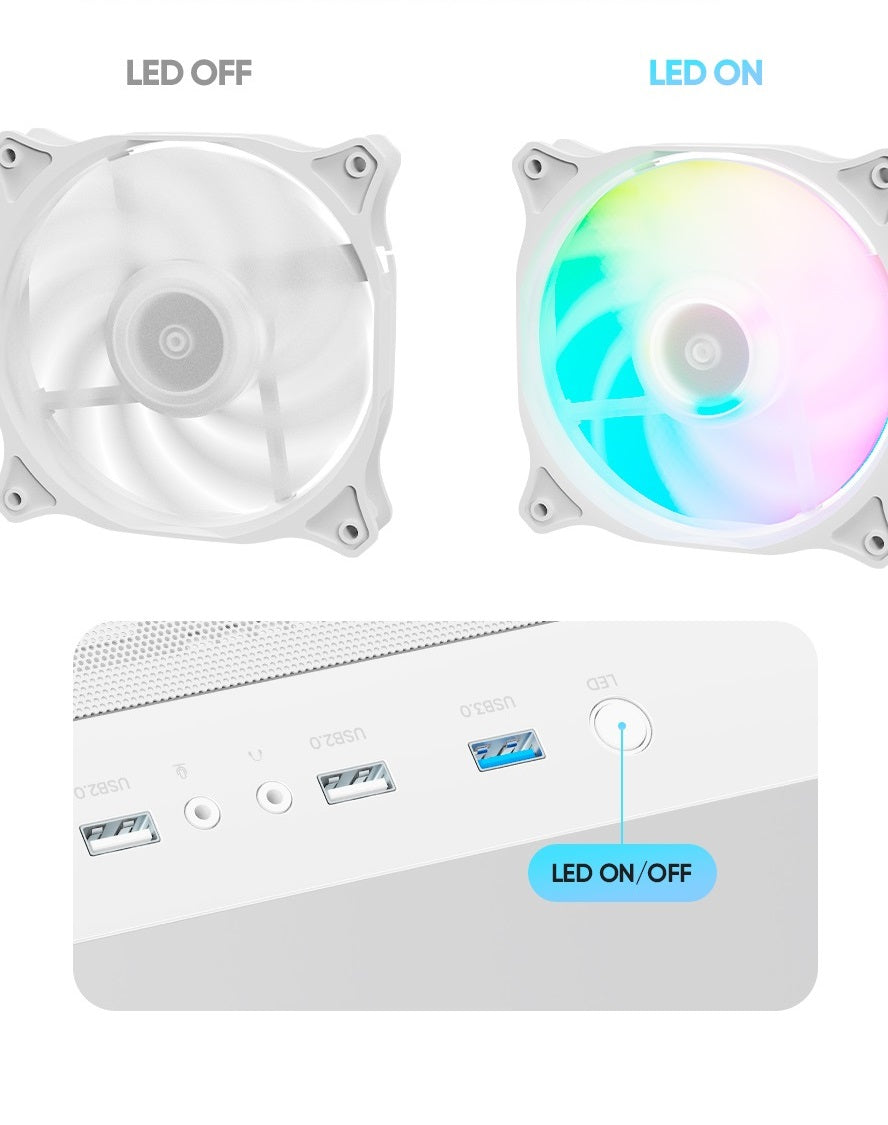 PC gamer case - U20M WHITE - Tempered glass - RGB