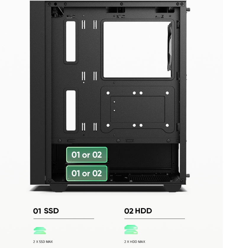 PC gamer case - G20 BLACK - TEMPERED GLASS SIDE PANEL